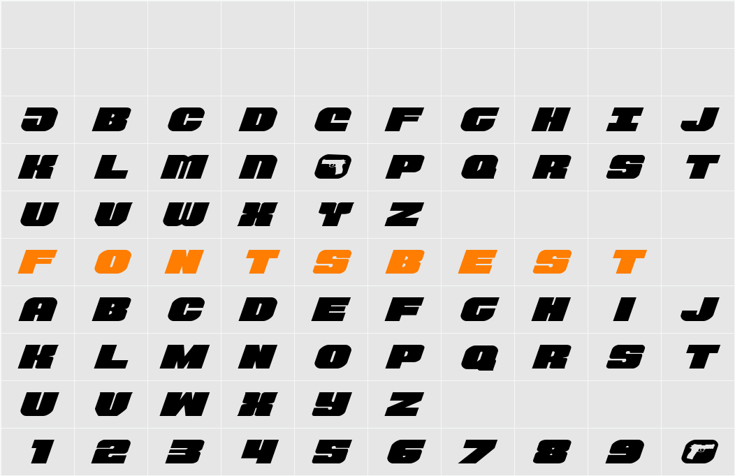 Tauro Expanded Italic Character Map