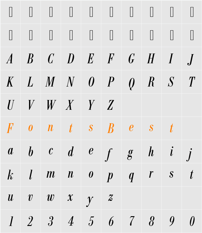 BodoniAntTCon Character Map
