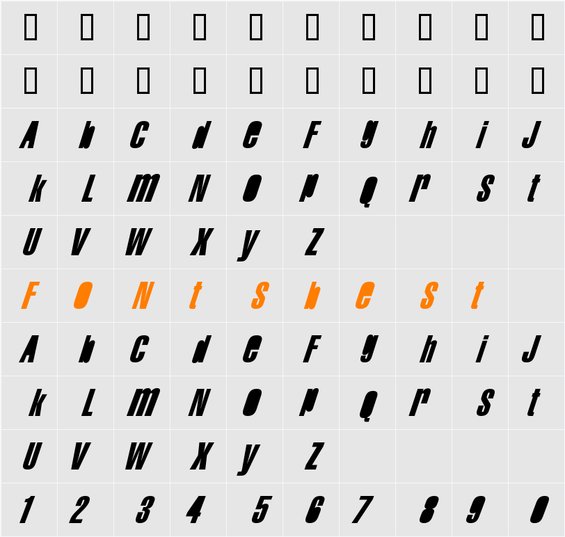 Swis AntiNormal Condensed Character Map