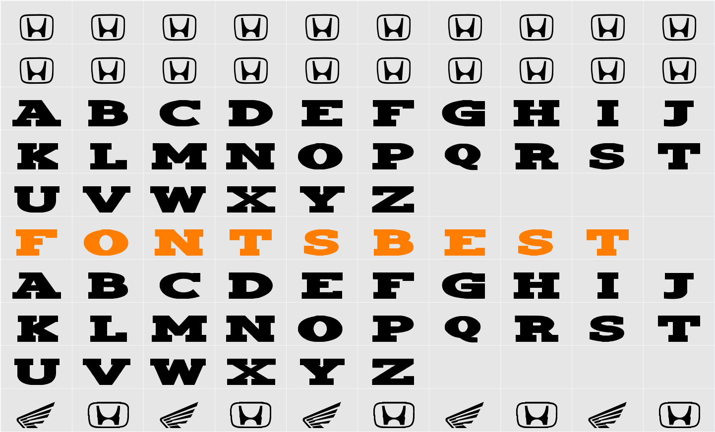 Hondafont Character Map