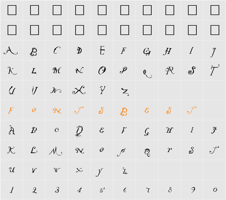 NotCaslonOne Character Map