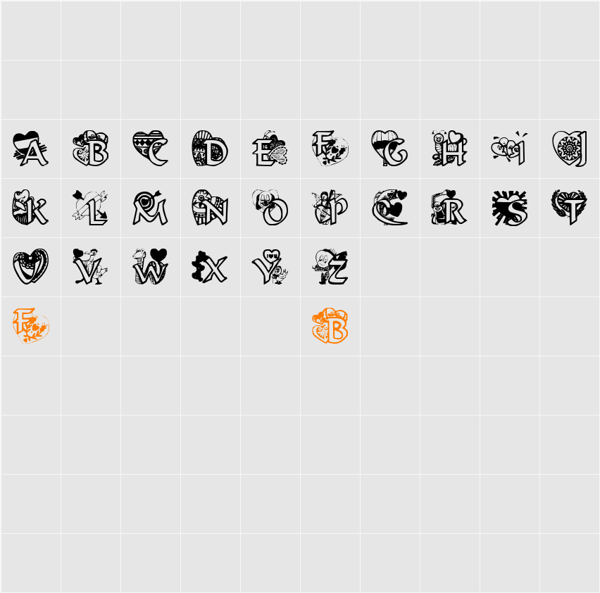 VALENTINEHEARTS Character Map