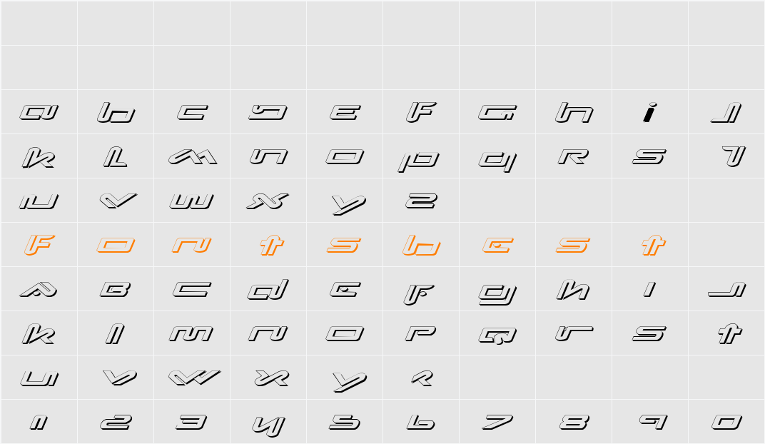Xephyr Expanded Shadow Italic Character Map