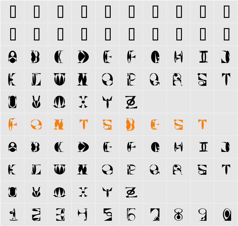 Space Gimboid Warp Ahead Character Map