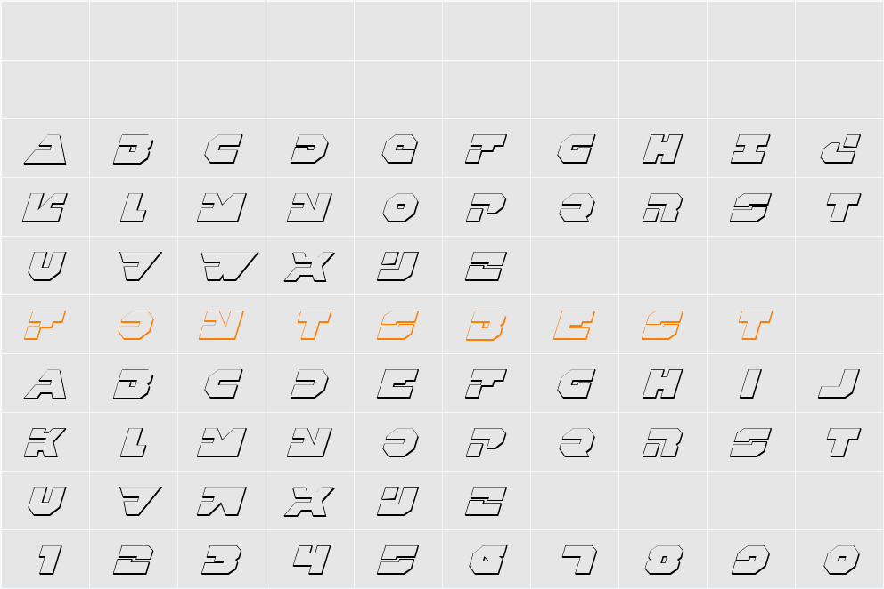 Trigger Man 3D Italic Character Map