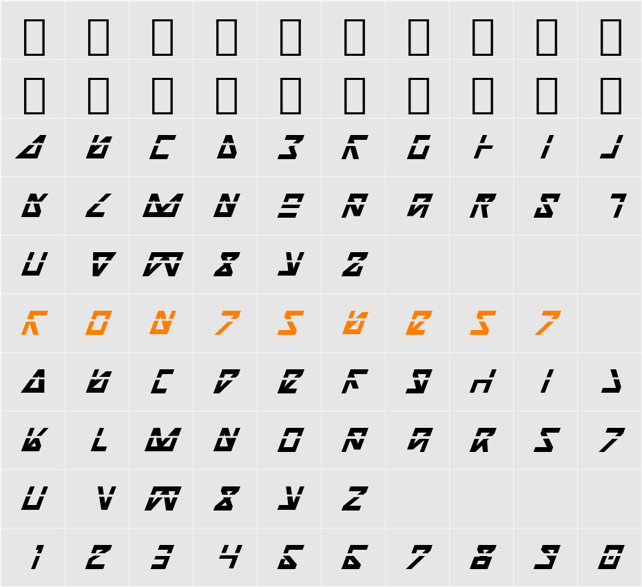 Nick Turbo Bold Italic Las Character Map