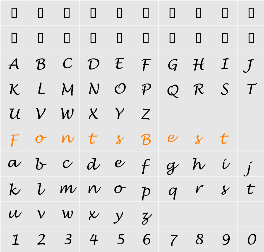 Lucida Handwrit Character Map