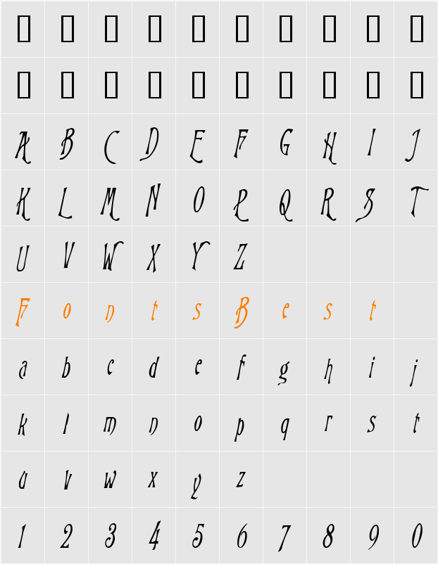 WizardCondensed Character Map