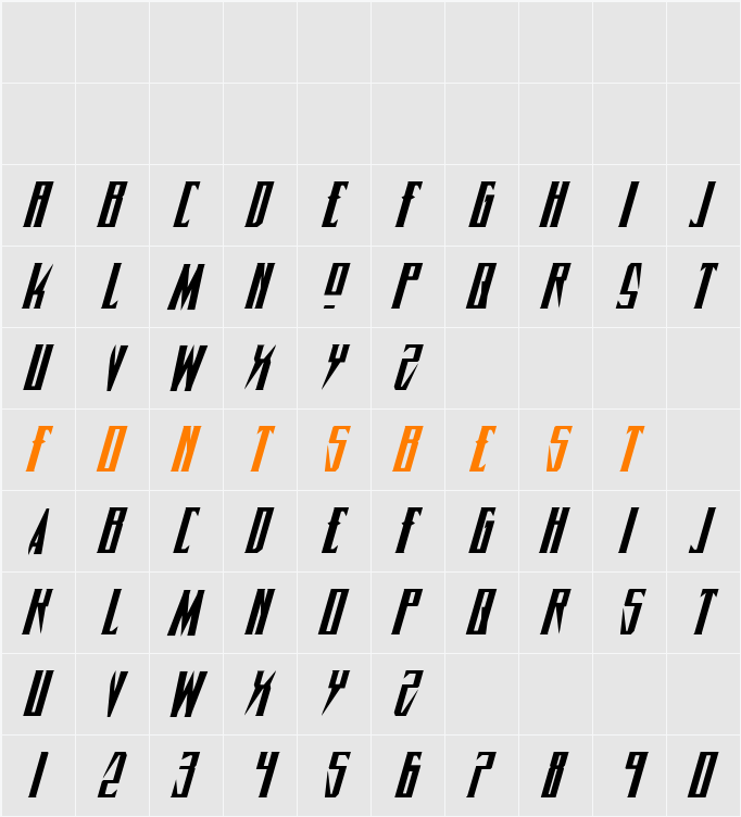 Timberwolf Expanded Italic Character Map
