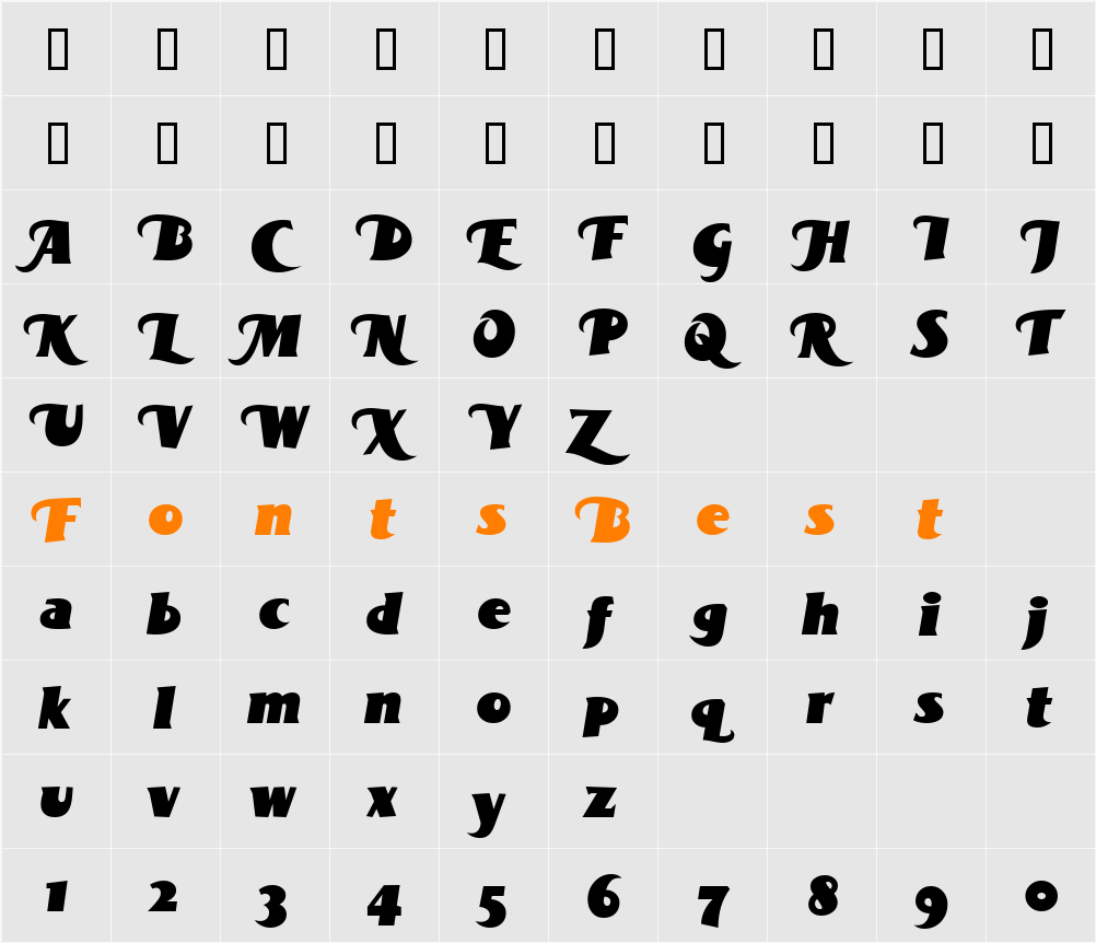 BottleKaps Swash CondIt Character Map