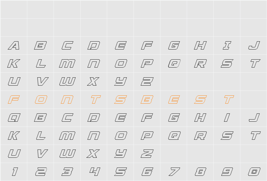 Starduster Shadow Italic Character Map