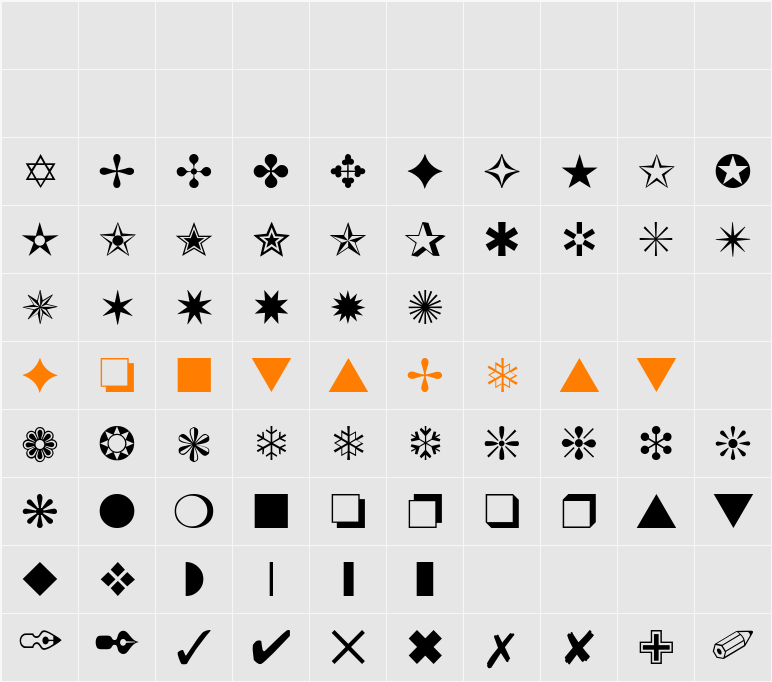 Pierre Dingbats Character Map