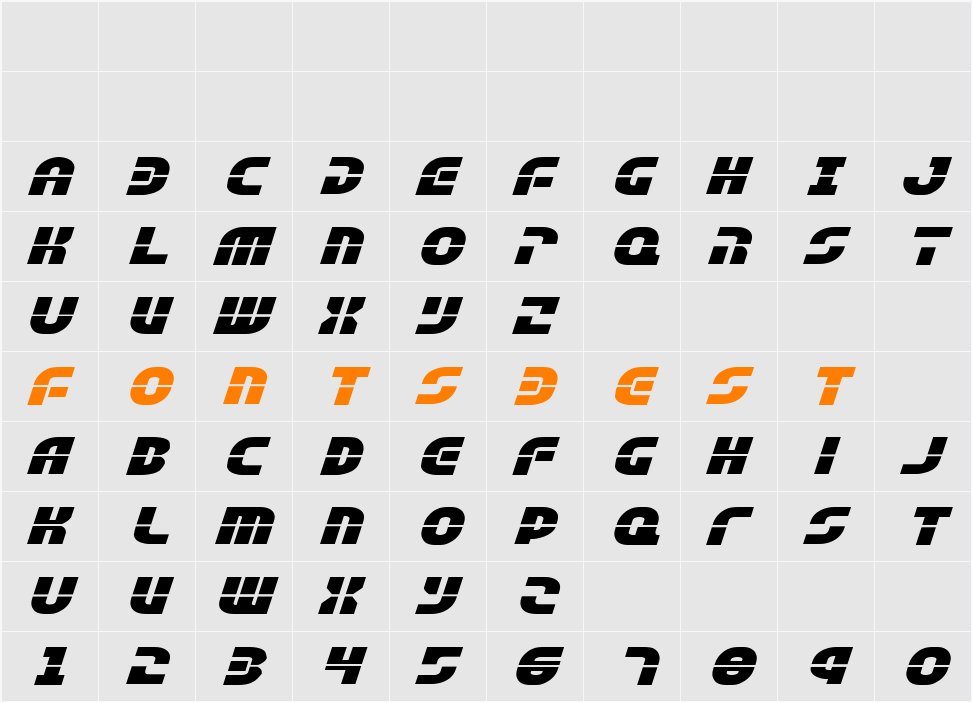 Rebel Command Extra-exp Italic Character Map