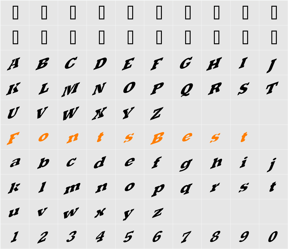 Slant Six Character Map