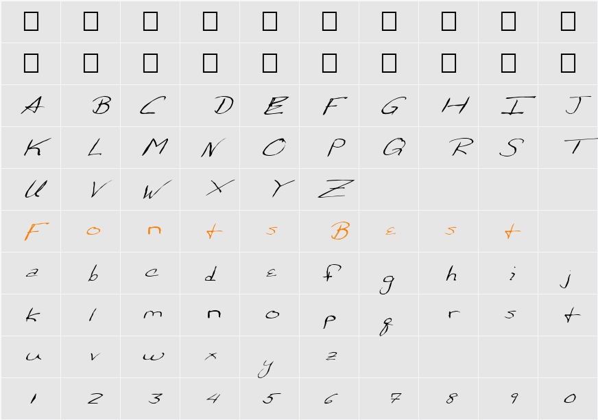 FZ HAND 24 MANGLED ITALIC Character Map