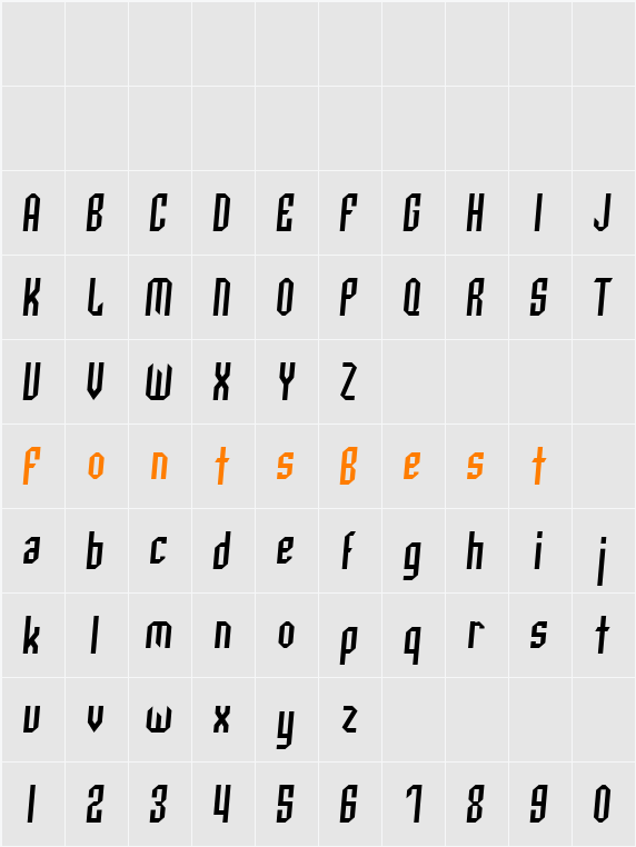 SF Archery Black Condensed Character Map
