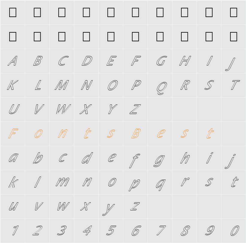FZ BASIC 17 HOLLOW ITALIC Character Map