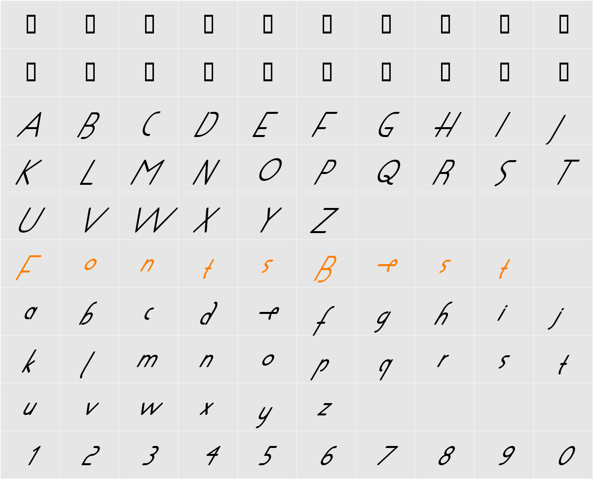 Shapeshifter Slant Character Map