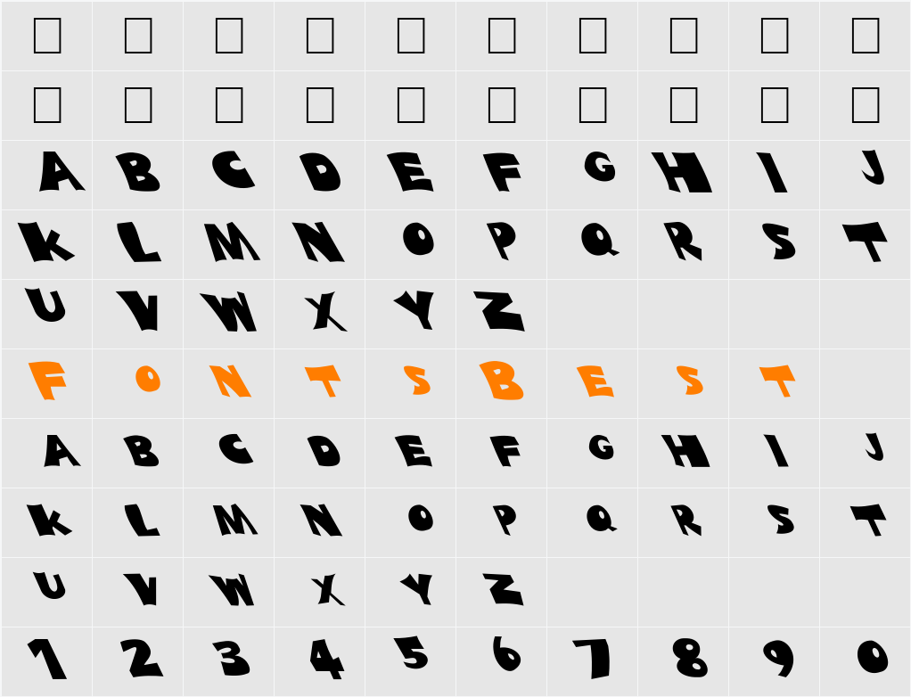 FZ JAZZY 10 LEFTY Character Map