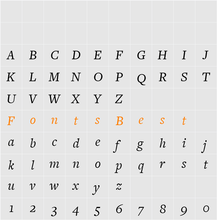 FreightText BookItalic Character Map