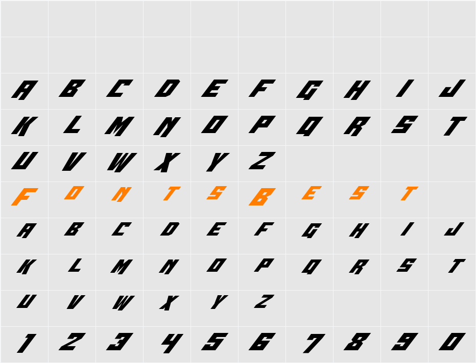 Whiskey Bravo Victor Italic Character Map