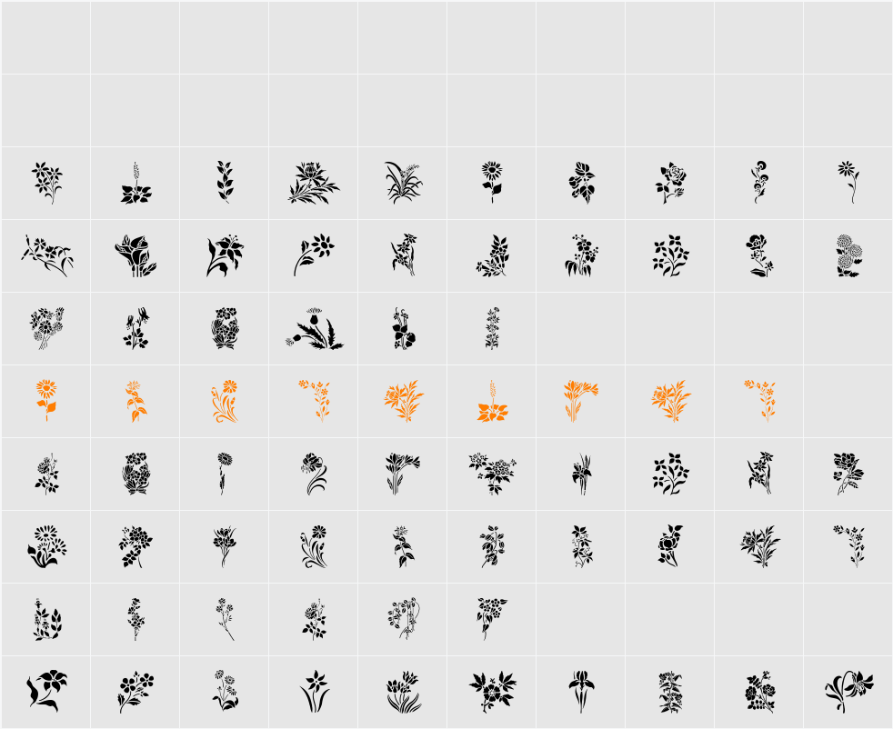 HFF Floral Stencil Character Map