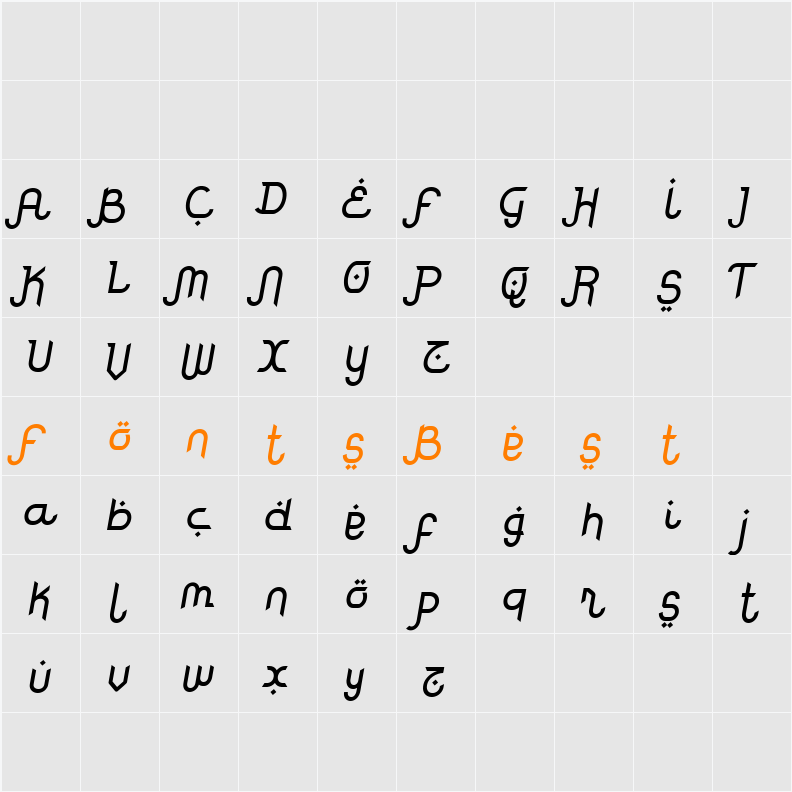 Rodja Alt End Slanted Character Map