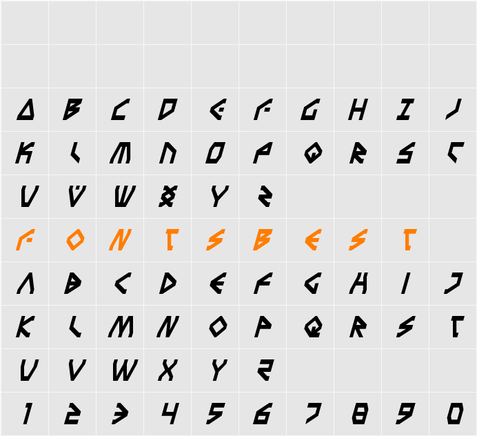 Terra Firma Condensed Italic Character Map