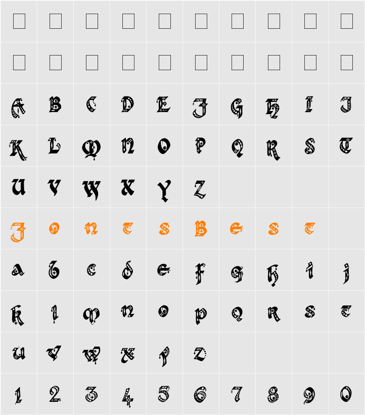 Kingthings Gothique Character Map