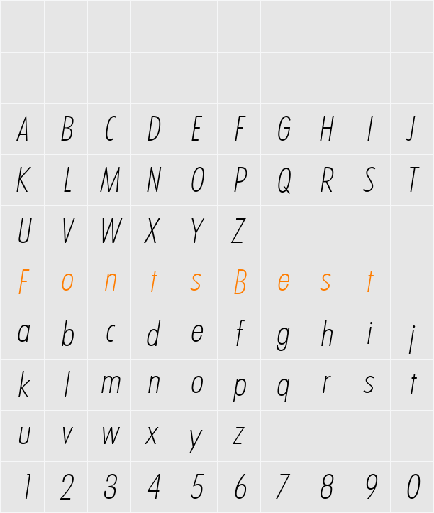 PeterBeckerCond-ExtraLight Character Map
