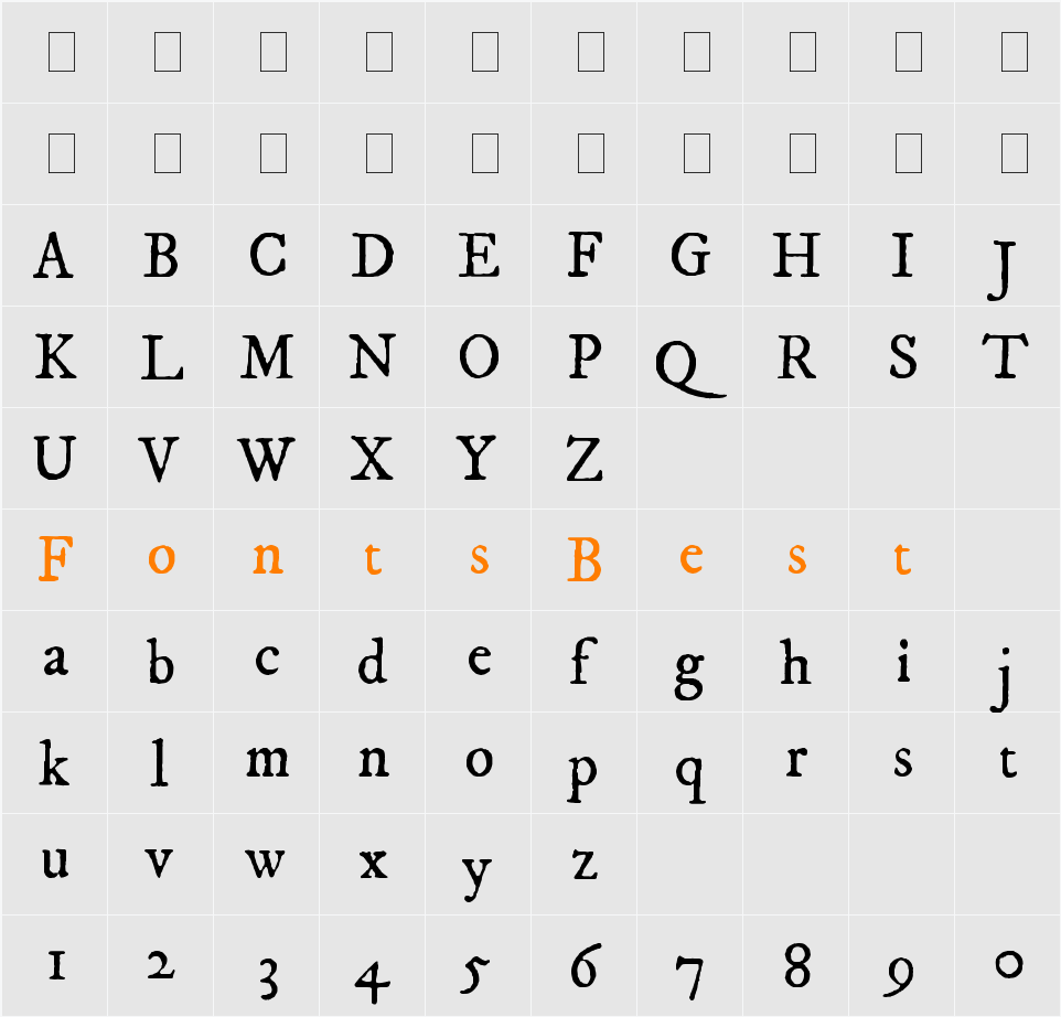 IM FELL DW Pica Character Map