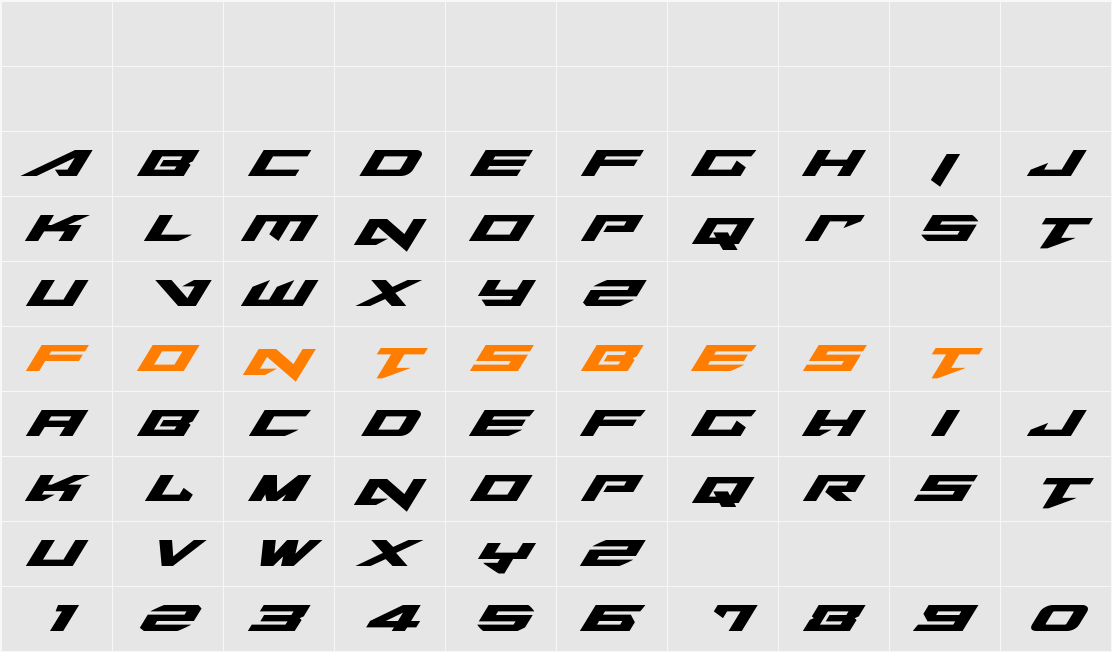 Tarrget Expanded Italic Character Map