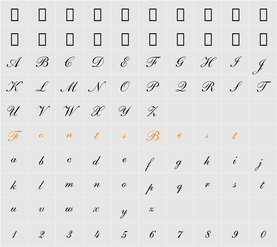 ShelleyAndante BT Character Map