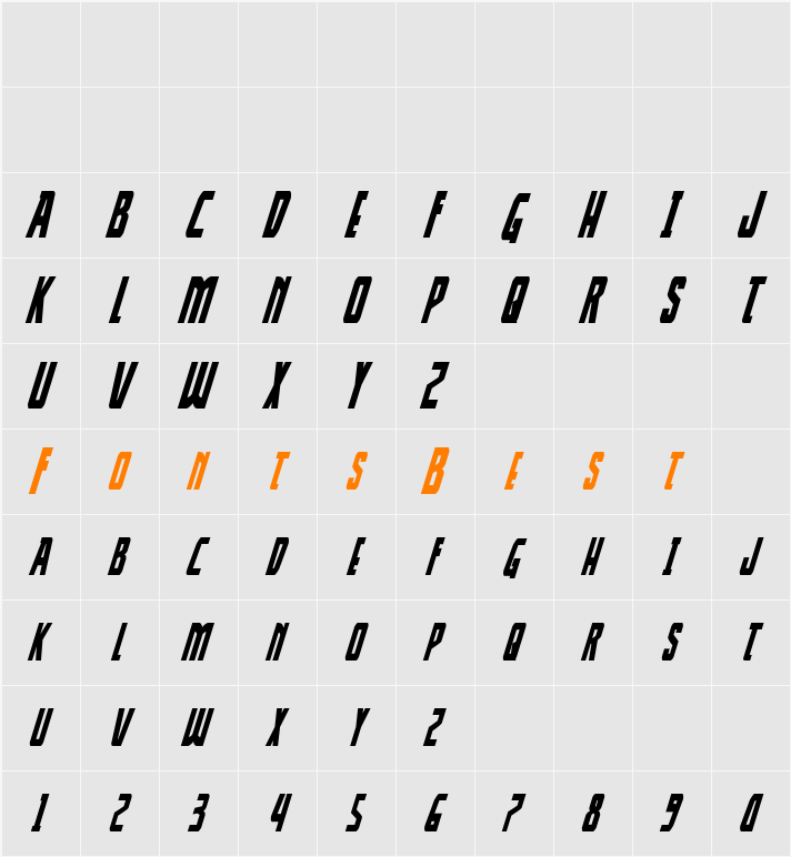 Thunder-Hawk Condensed Italic Character Map