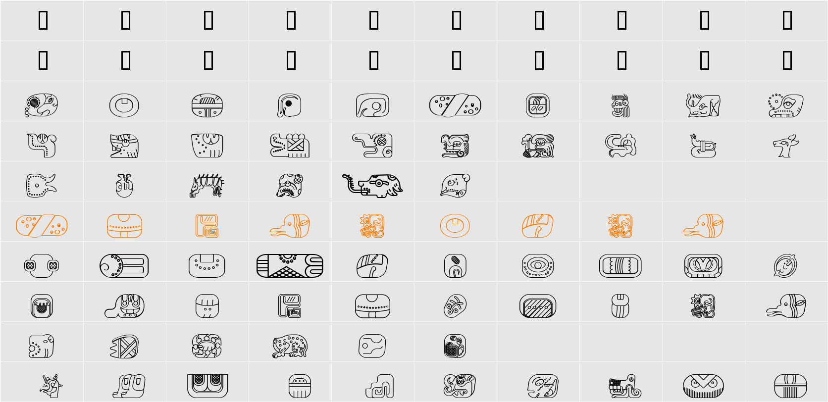 mayan glyphs outline Character Map