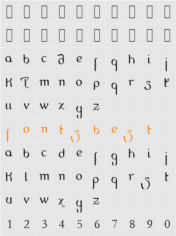 LR HandScript LCase Character Map