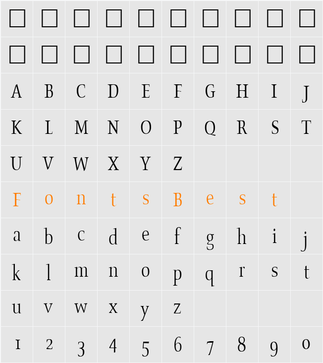 OldstyleCondensed Character Map