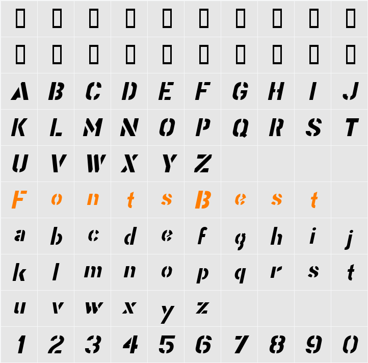 Stencil Gothic Italic JL Character Map