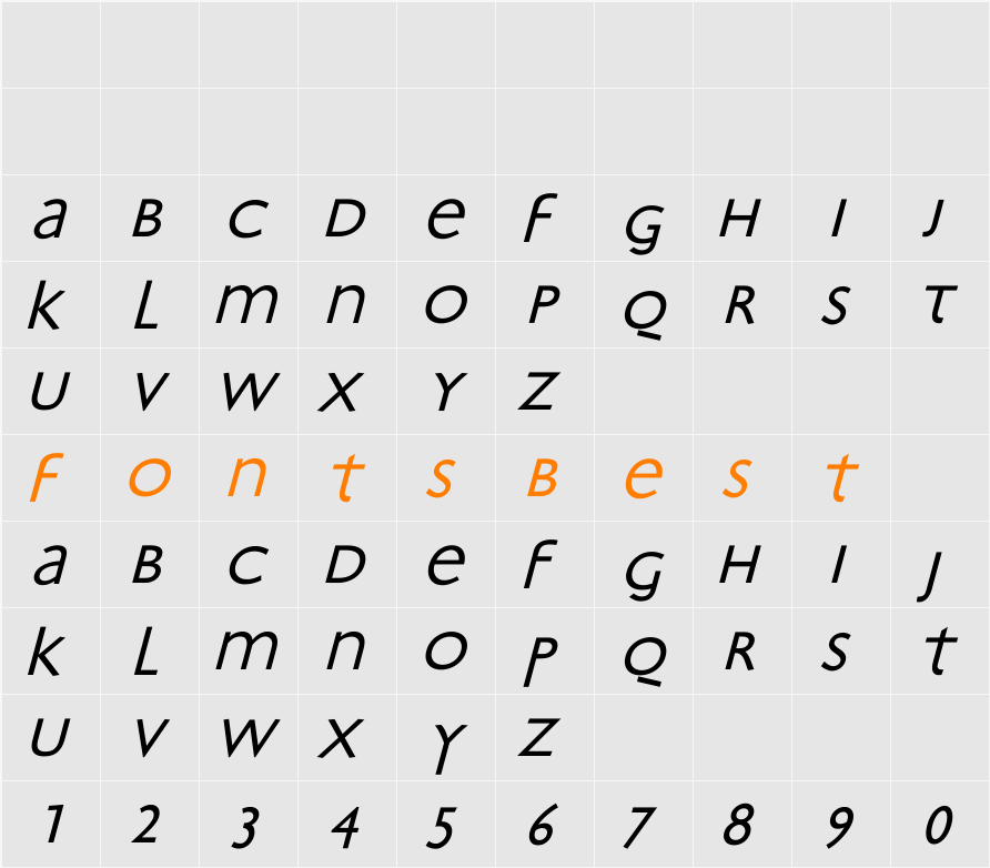 Bradbury-Oblique Character Map