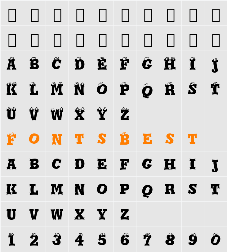 Eyeballs BT Character Map