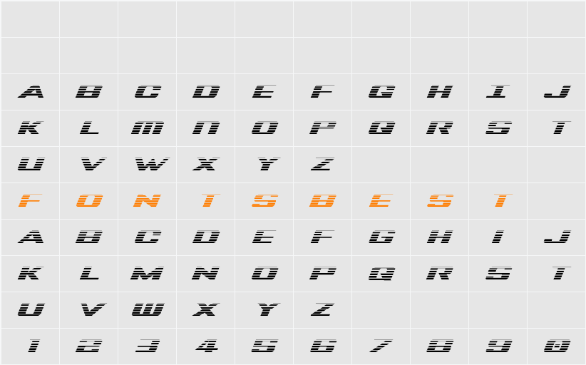Tigershark Gradient Italic Character Map