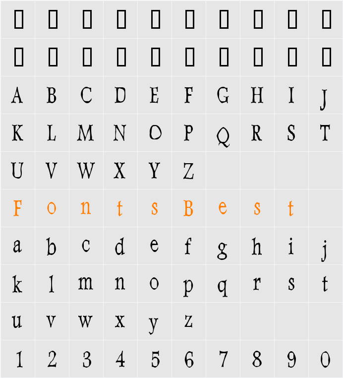 Dweebo Gothic Condensed Character Map