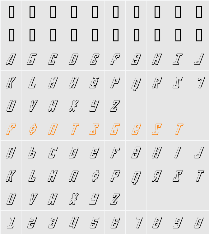Soviet 3D Italic Character Map