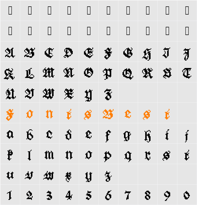 GothicPixels Character Map