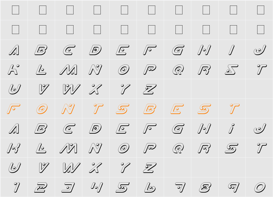Planet X Shadow Italic Character Map