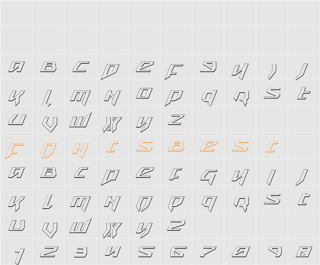Snubfighter 3D Italic Character Map