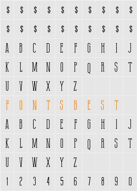Thin Grotesk Serif Character Map