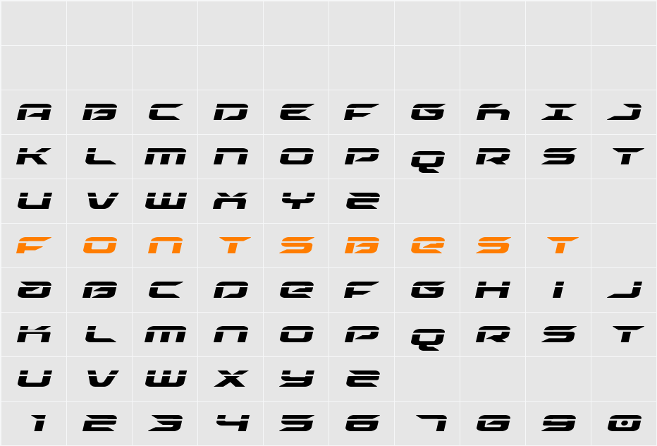 Drive Laser Italic Character Map