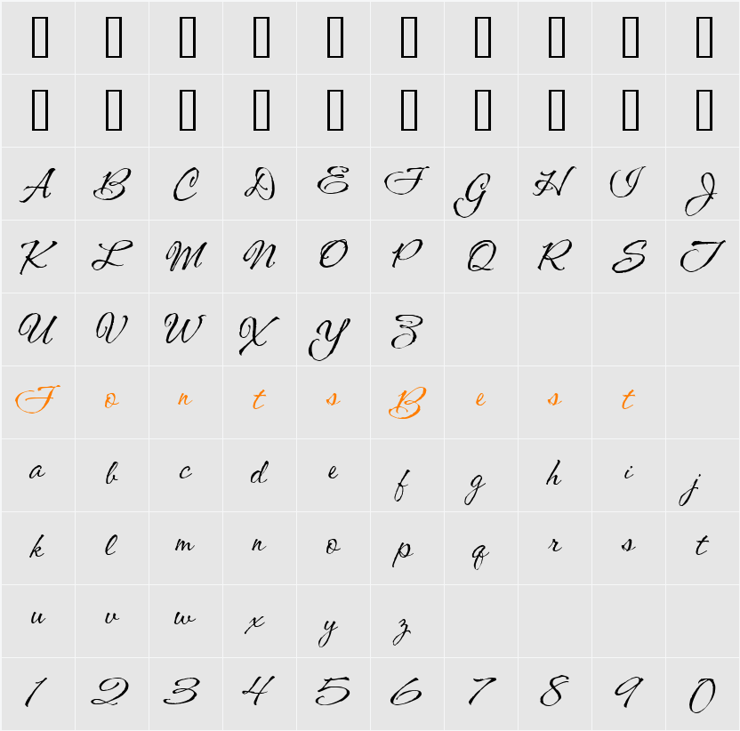 Shishoni Brush Character Map