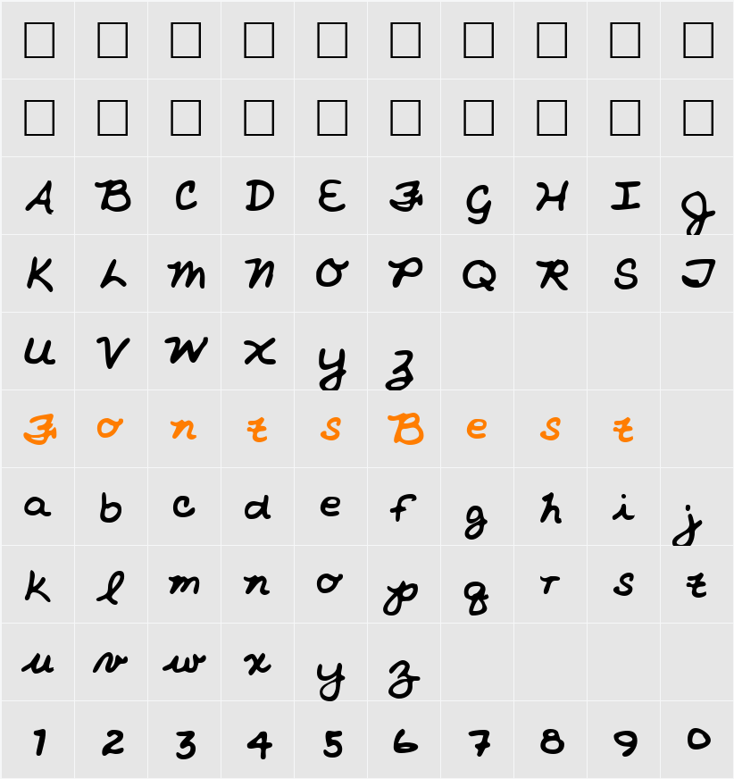 NicholesHand Character Map